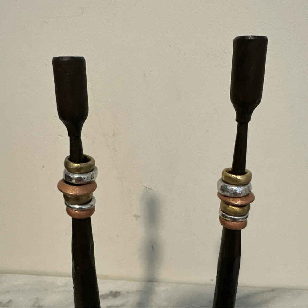 Luis Marques Handmade Modern Minimalist Style Iron W/ Metal Rings Candlestick